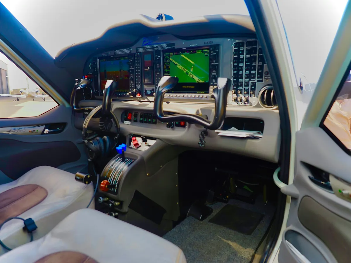 The cockpit of a single-engine turboprop